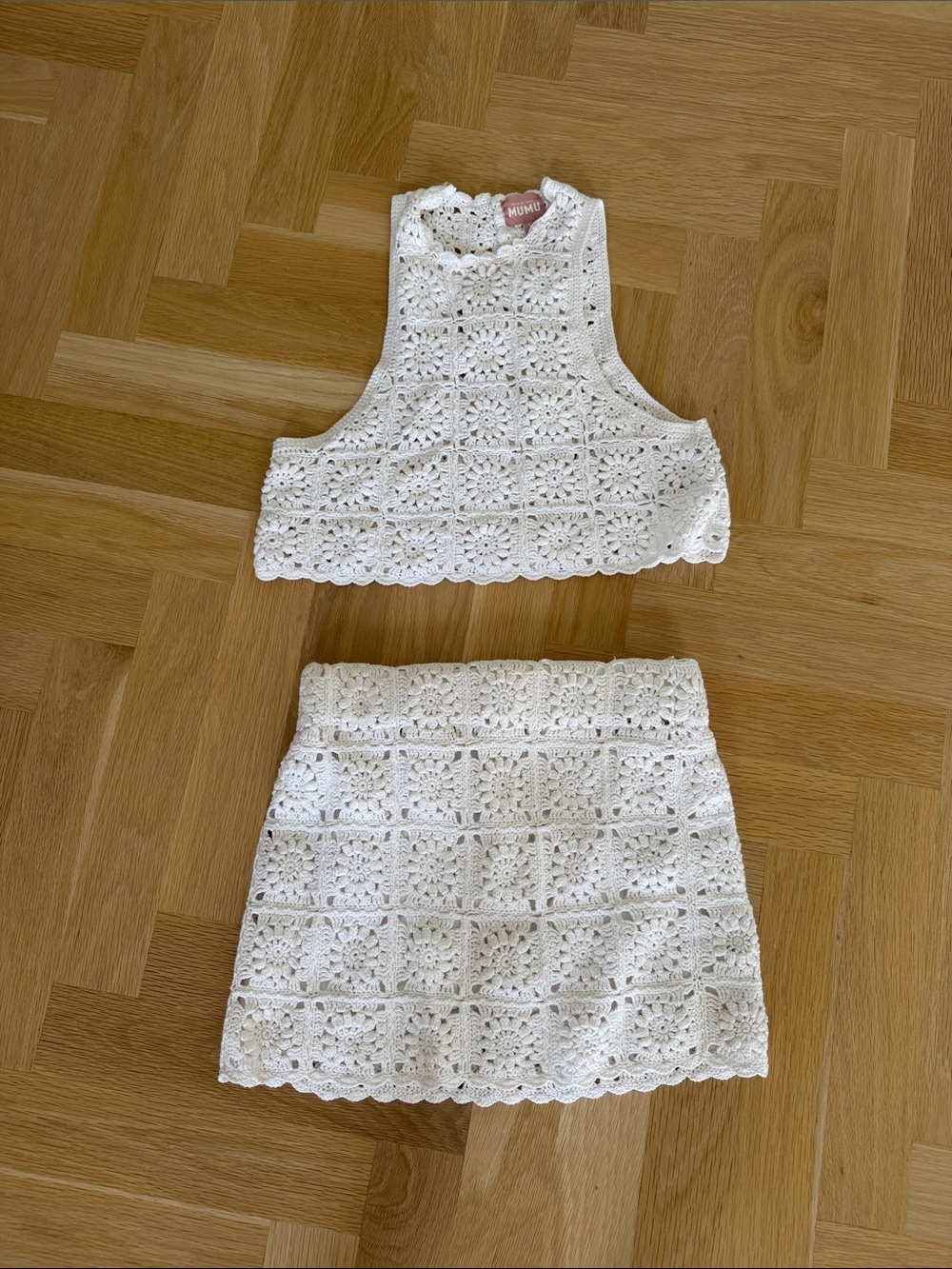 Show Me Your MuMu White Crochet Crop Top & Skirt Set